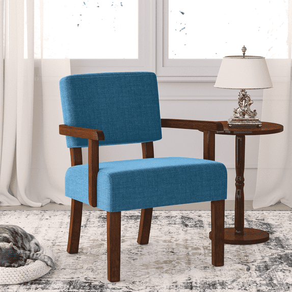 FAGAGA Mid Century Modern Accent Chair, Upholstered Oversized Chair for Living Room, Blue