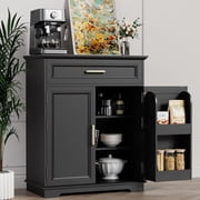 FAGAGA Modern Coffee Bar Cabinet with Storage, 36 Kitchen Buffet Cabinet with Storage Door, Farmhouse Wood Sideboard with Drawer for Kitchen, Dining Room, Reception Room,Black