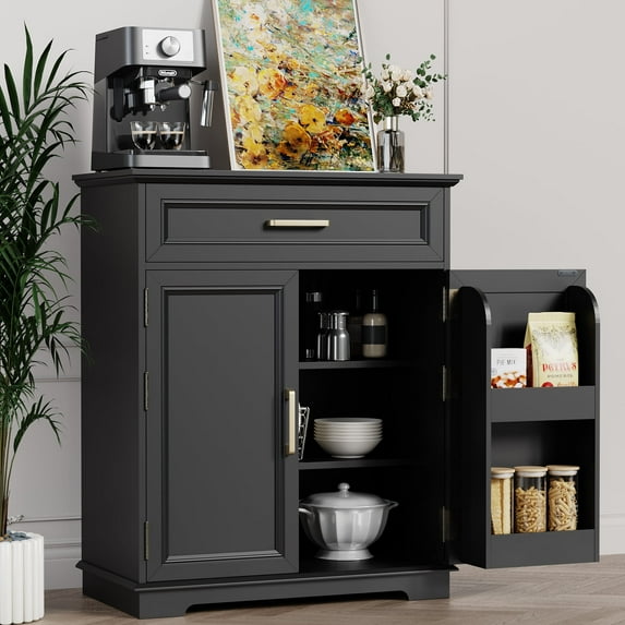 FAGAGA Modern Coffee Bar Cabinet with Storage, 36" Kitchen Buffet Cabinet with Storage Door, Farmhouse Wood Sideboard with Drawer for Kitchen, Dining Room, Reception Room,Black