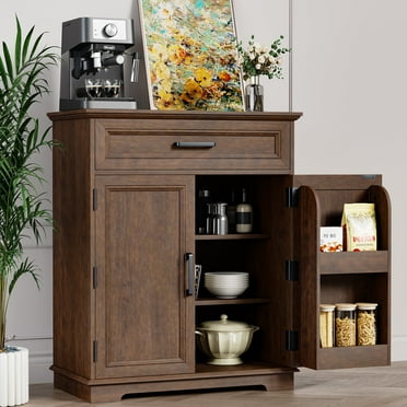 FAGAGA Modern Coffee Bar Cabinet with Storage, 36" Kitchen Buffet Cabinet with Storage Door, Farmhouse Wood Sideboard with Drawer for Kitchen, Dining Room, Reception Room | Cherry