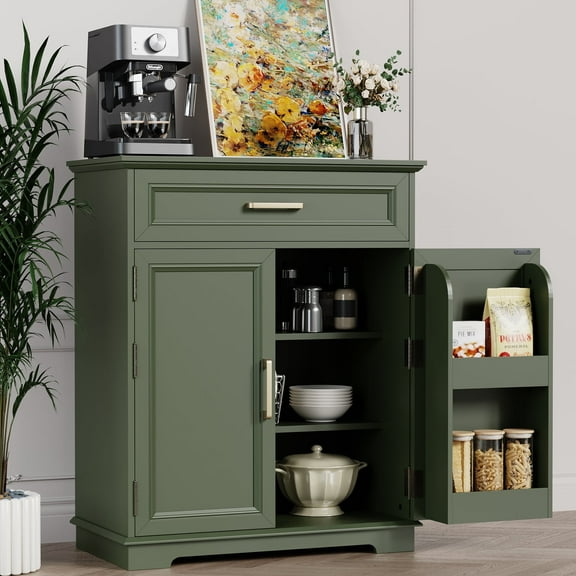 FAGAGA Modern Coffee Bar Cabinet with Storage, 36" Kitchen Buffet Cabinet with Storage Door, Farmhouse Wood Sideboard with Drawer for Kitchen, Dining Room, Reception Room,White