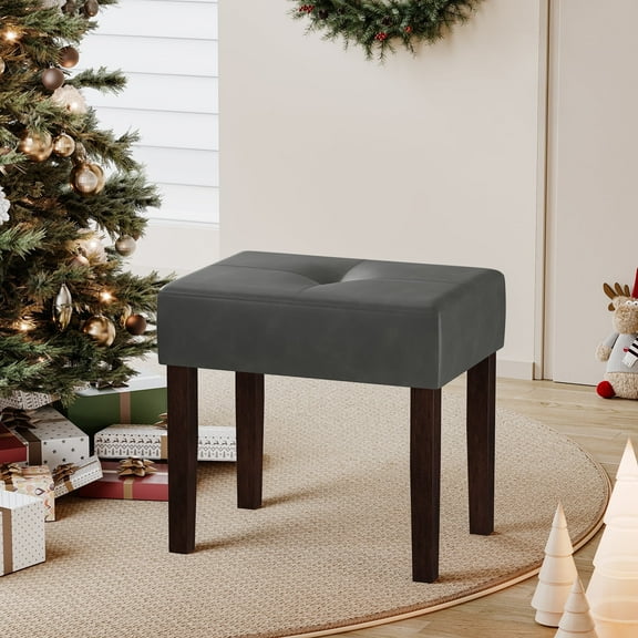 FAGAGA PU Leather Bench with Wood Legs Makeup Chair for Vanity, Modern Accent Ottoman Footstool for Makeup Room, Living Room, Bedroom, Entryway | Gray