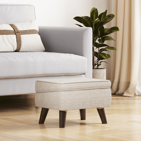 FAGAGA Small Storage Ottoman, Adjustable Foot Stool for Living Room, Step Stool Ottoman with Storage, Upholstered Linen Foot Rest for Bedroom, Dorm | Beige