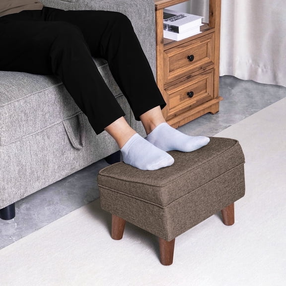 FAGAGA Small Storage Ottoman, Adjustable Foot Stool for Living Room, Step Stool Ottoman with Storage, Upholstered Linen Foot Rest for Bedroom, Dorm | Brown