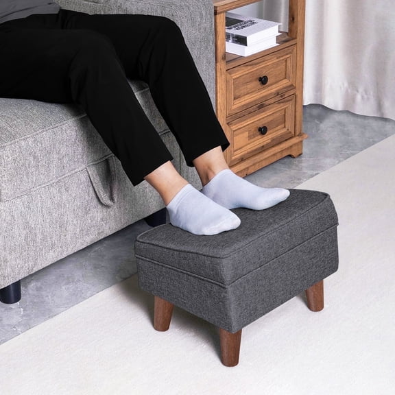 FAGAGA Small Storage Ottoman, Adjustable Foot Stool for Living Room, Step Stool Ottoman with Storage, Upholstered Linen Foot Rest for Bedroom, Dorm | Light Gray
