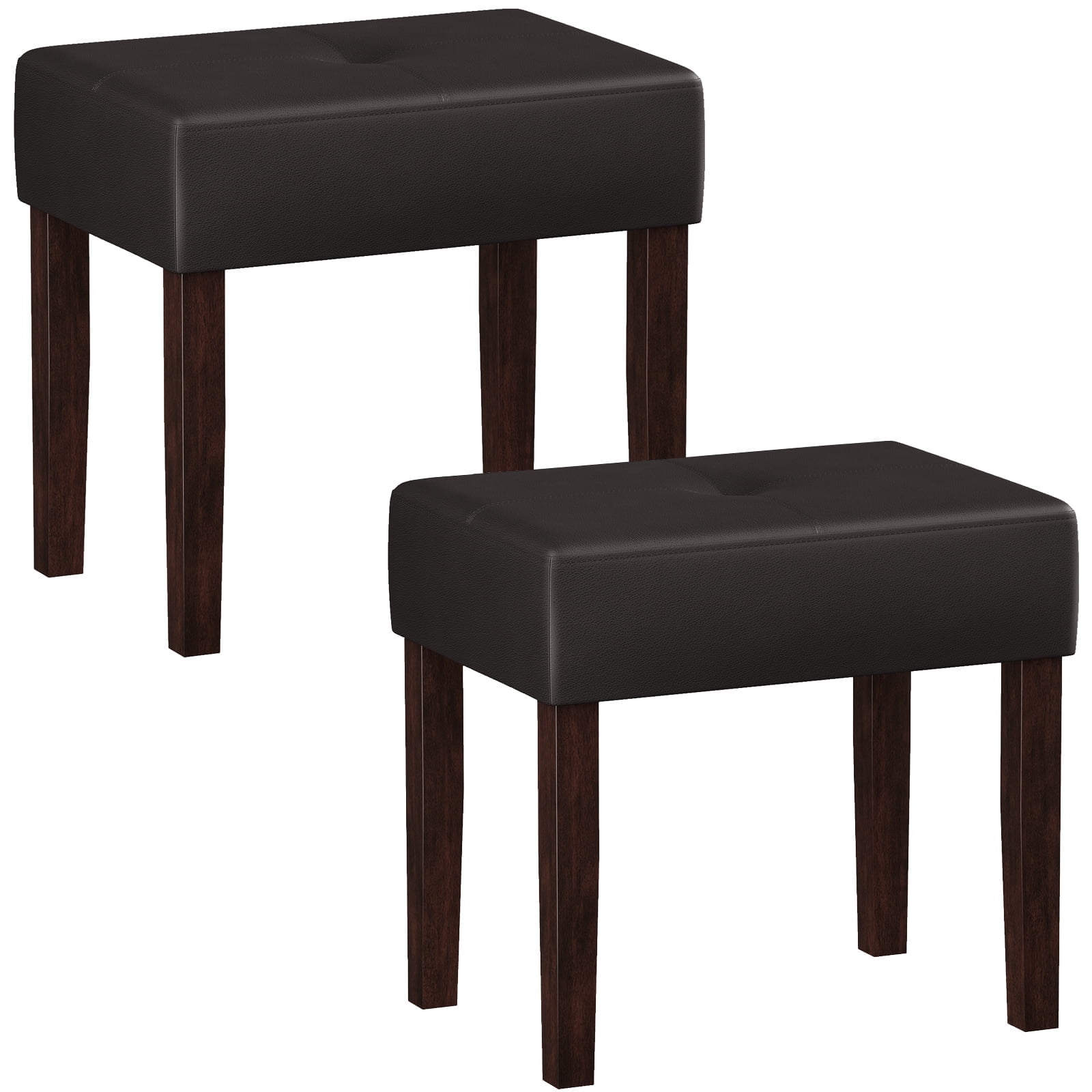 18-Inch Leather Vanity Stool With X-Leg - Thick Padded Saddle Seat, Adjustable Feet, White Ottoman Footstool