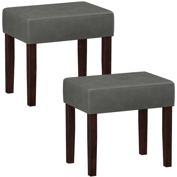 FAGAGA Two Leather Vanity Stool, Rectangle Ottoman Bench for Makeup Room, Vanity Chair with Wood Legs for Piano Room, Bedroom, Living Room | Gray