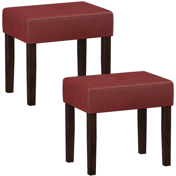 FAGAGA Two Leather Vanity Stool, Rectangle Ottoman Bench for Makeup Room, Vanity Chair with Wood Legs for Piano Room, Bedroom, Living Room | Red