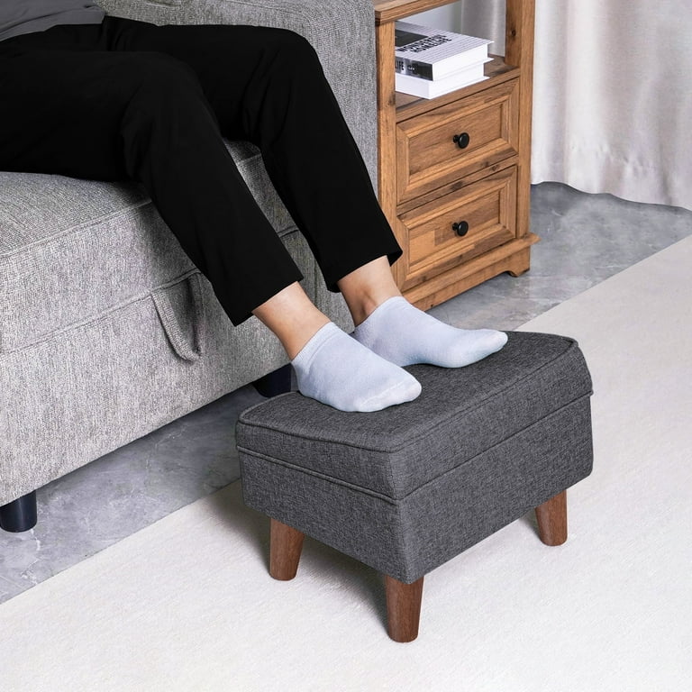 FAGAGA Small Storage Ottoman Adjustable Foot Stool for Living Room Step Stool Ottoman with Storage Upholstered Linen Foot Rest for Bedroom Dorm