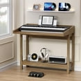 thumbnail image 1 of FAGAGA Wooden Console Table with Charging Station for Electronic Piano, Foldable Sofa Table with Storage for Living Room, Multifunctional Desk for Kitchen, Entryway | Brown, 1 of 10