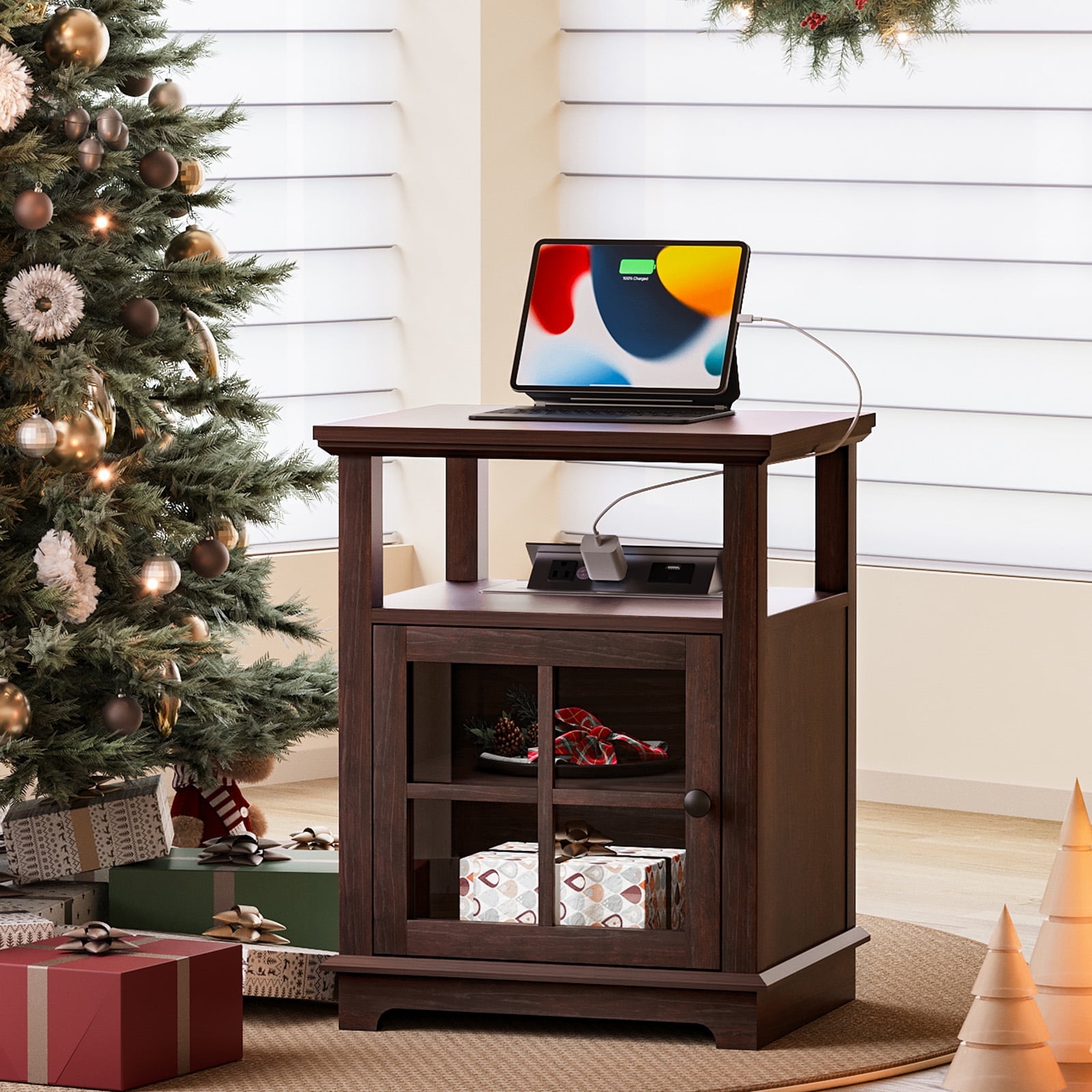 FAGAGA Wooden End Table with Charging Station, Living Room Side Tables ...