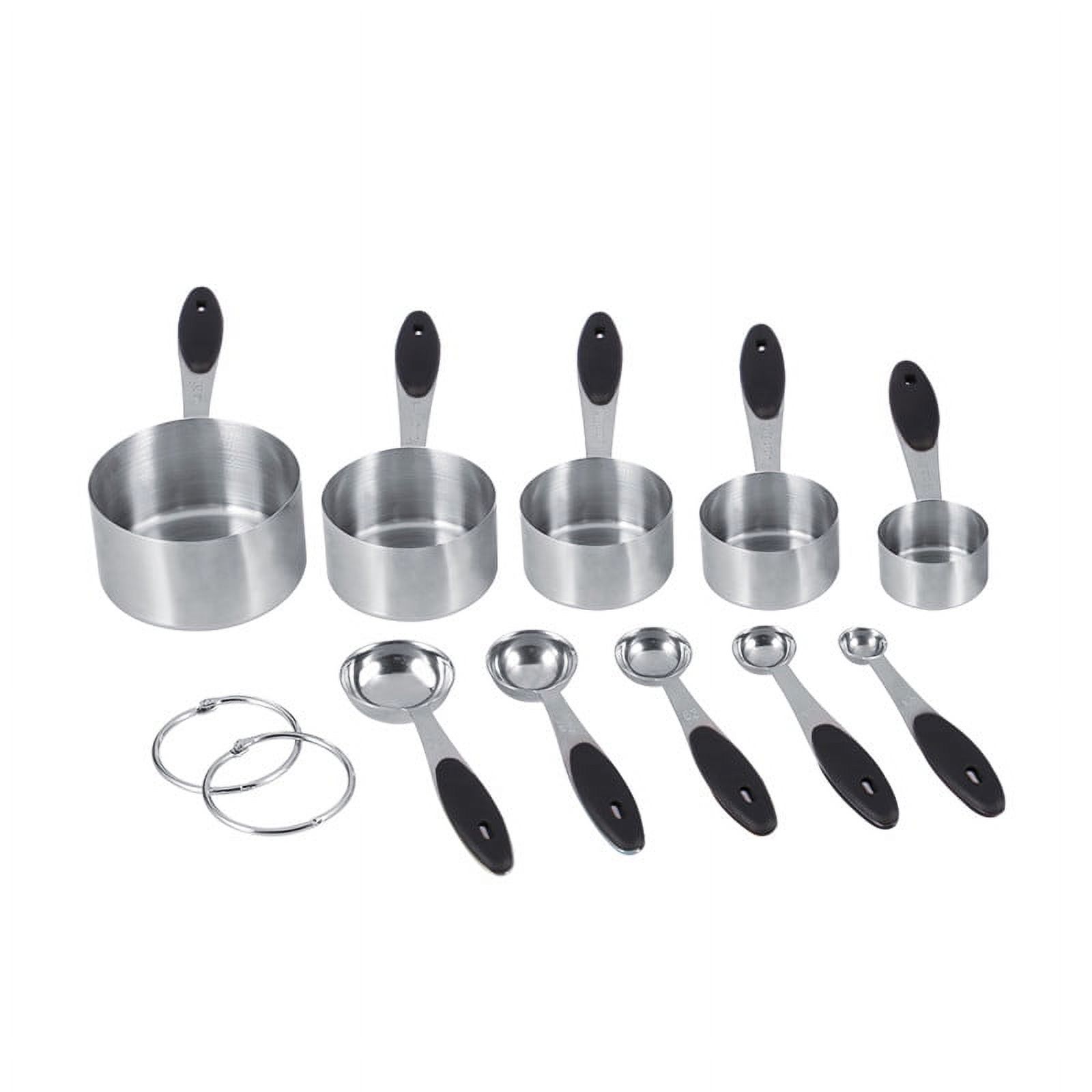 FAGINEY 10 Piece Measuring Cups and Spoons Set in 18/8 Stainless Steel 5 Measuring Cups & 5 Measuring Spoons with Silicone Handles for Baking Accessories (Black) - image 1 of 9