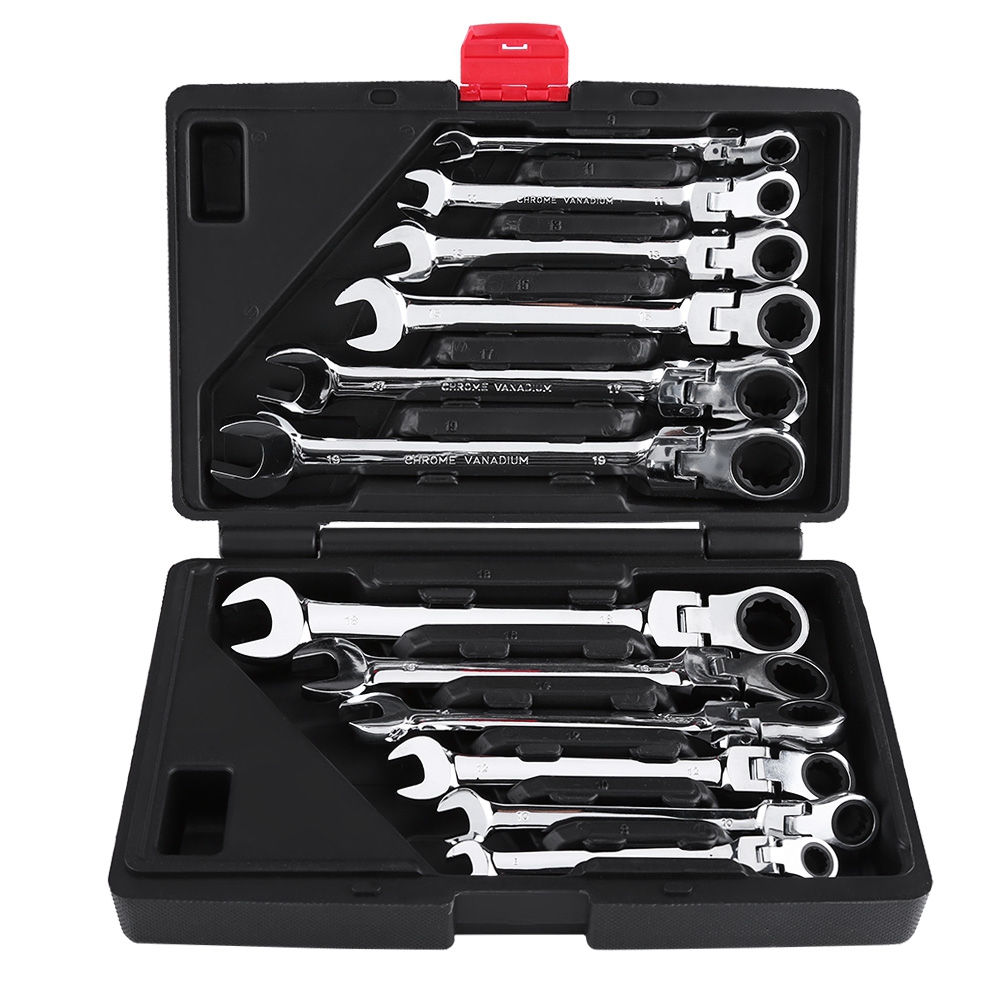 FAGINEY 12-Piece 8-19mm Metric Flex-Head Ratcheting Wrench Set, Professional Superior Quality Chrome Vanadium Steel Combination Ended Standard Kit with Portable Tool Case - image 1 of 7