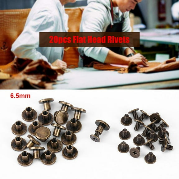 FAGINEY 20pcs Flat Head Copper Brass Screws Nuts Nails Rivets Leather Cap Accessory, Leather Cap Rivet,Flat Head Rivets