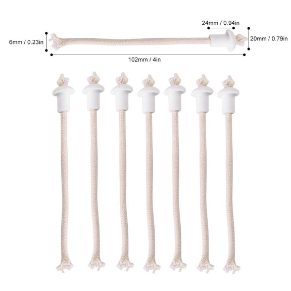 7Pcs Cotton Wick with Ceramic Holder for Oil Lamp Alcohol Lamp Wine Bottle Torch