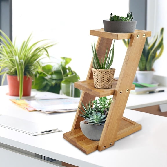 Bamboo Plant Stand 3 Tier  Plant Narrow Shelf Unit Small Tabletop Desktop Plant Pot Shelf Storage Rack Outdoor Indoor 3 Pots Holder Flower Rack