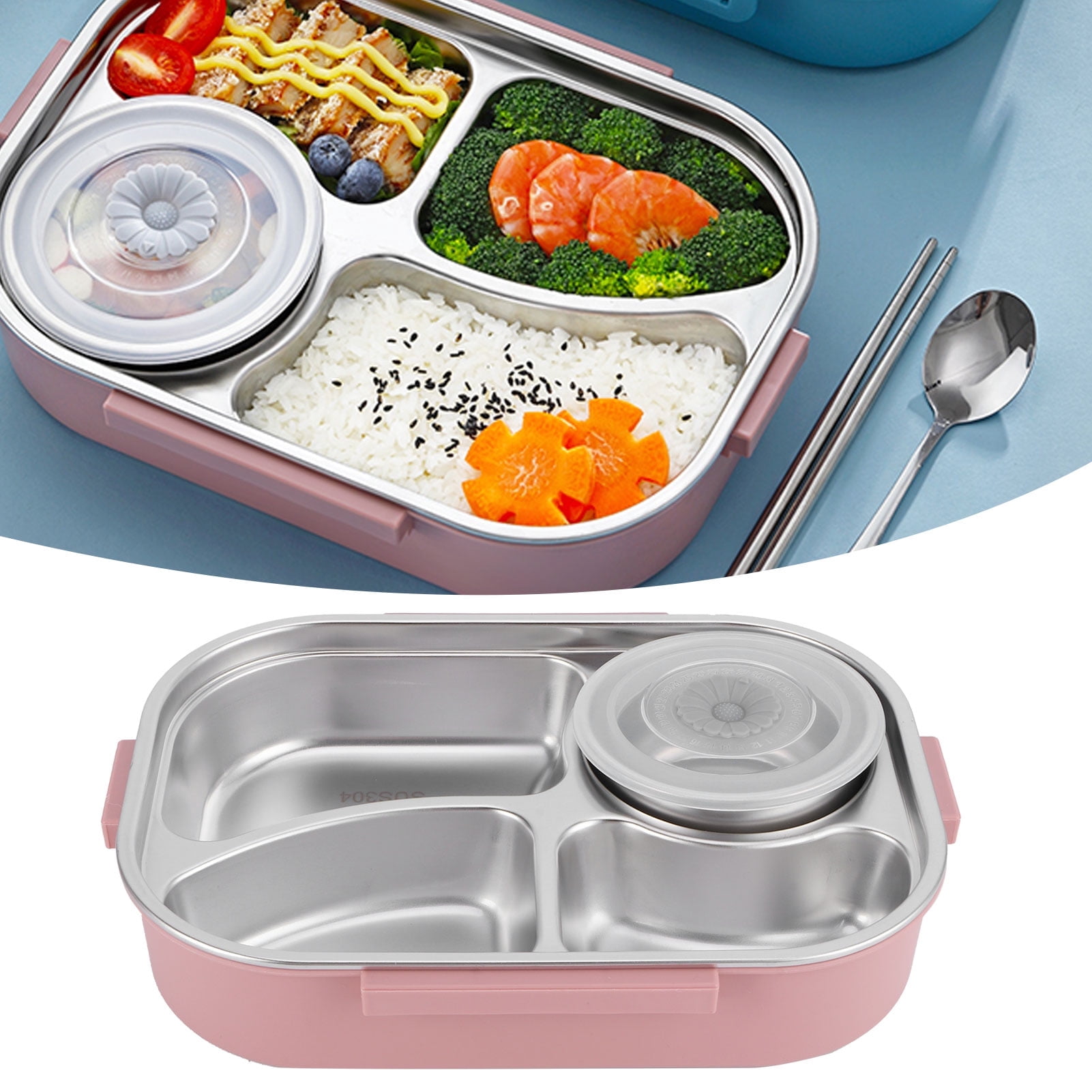 FAGINEY Bento Lunch Box,Stainless Steel Lunch Box 4‑Grid Portable Bento Box Food Storage Container