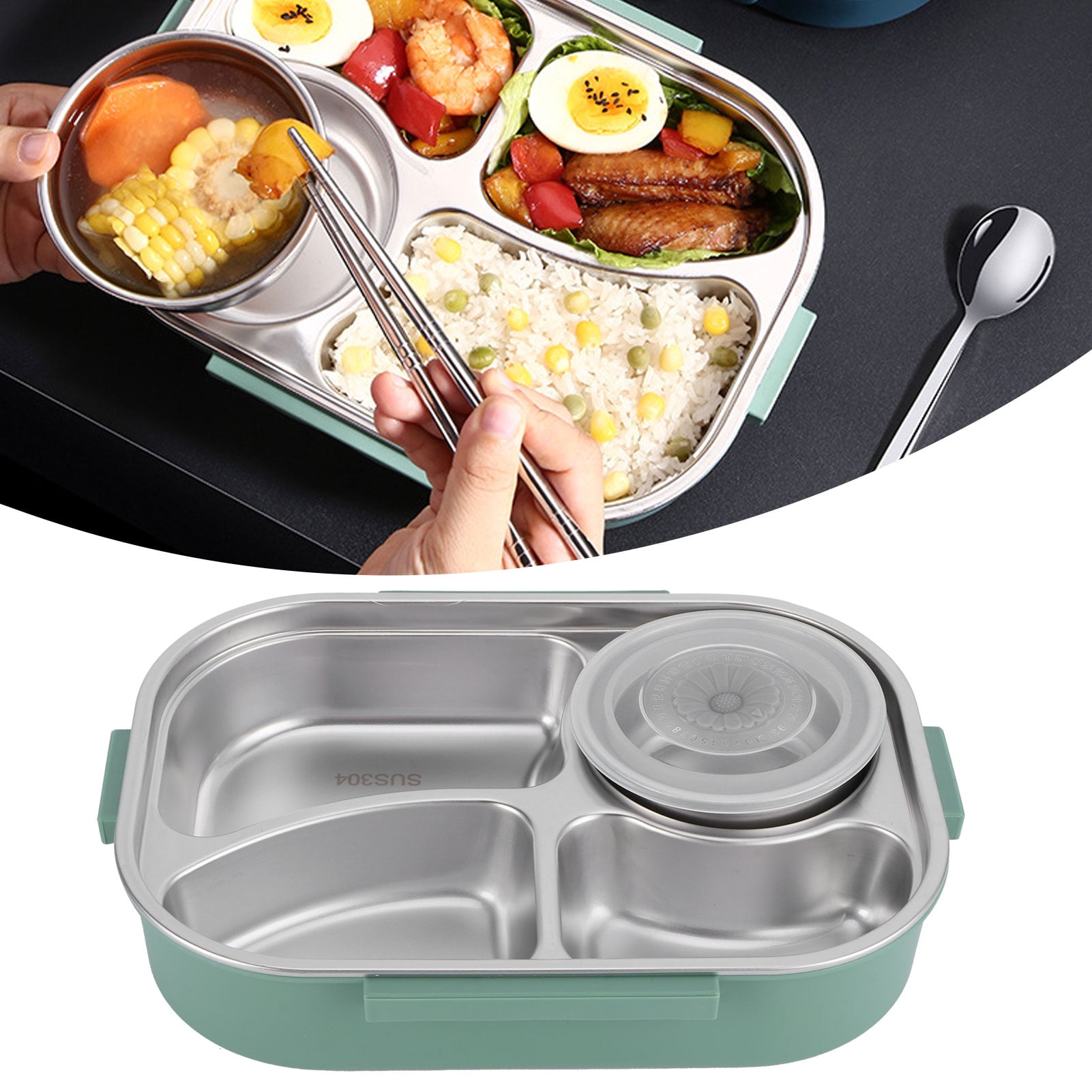 Stainless Steel Lunch Box 4grid Portable Bento Box Food Storage