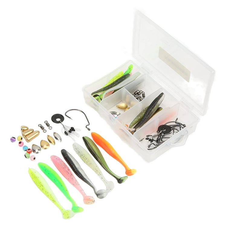 FAGINEY Fishing Tackle Kit,66pcs Fishing Tackle Kit Fishing Accessories Set  With Tackle Box Including T Tail Soft Lure Off Set Hook For  Saltwater,Fishing Set With Tackle Box 