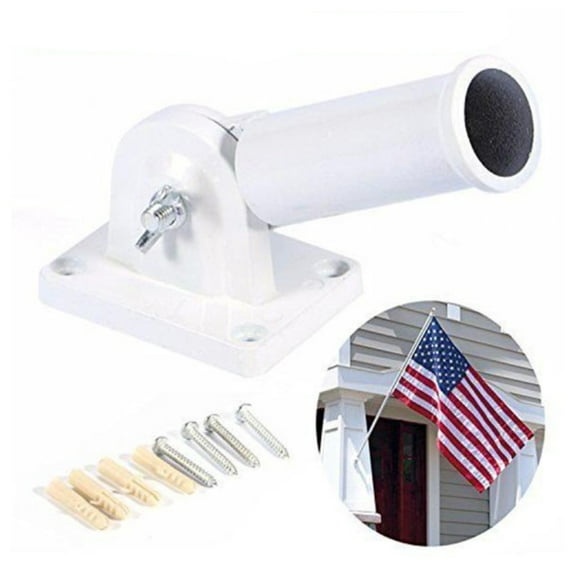 FAGINEY Flag Bracket Wall Mounted Flag Holder Adjustable Flag Pole Mounting Bracket White Metal Flag Pole Windsock Base with Screws