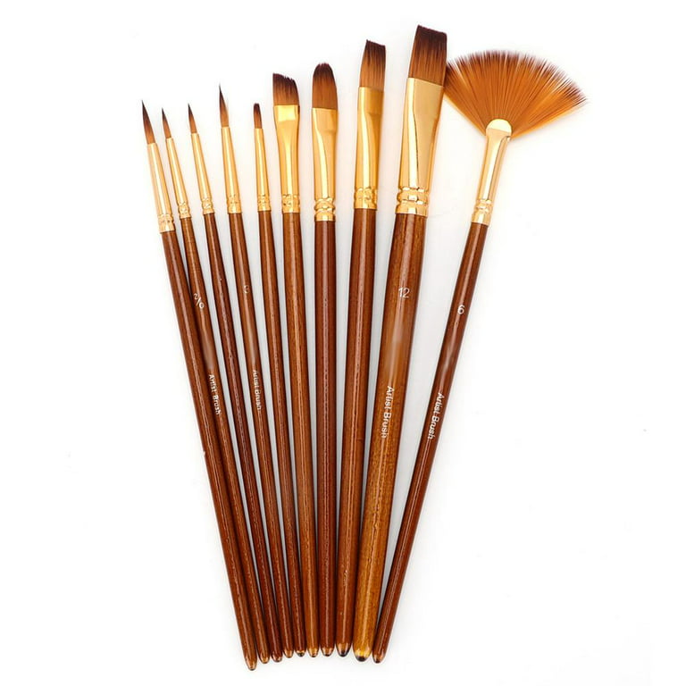 Pack of 10 Multi Shapes High Quality Nylon Professional Art Brush Set Water  Color Oil Acrylic Artist Paint Brush Set