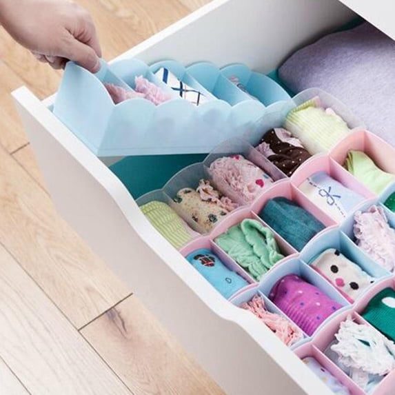FAGINEY Plastic Drawer Organizer Bra Underwear Socks Cube Basket With 5 Grids, Socks Storage Box, Drawer Separator