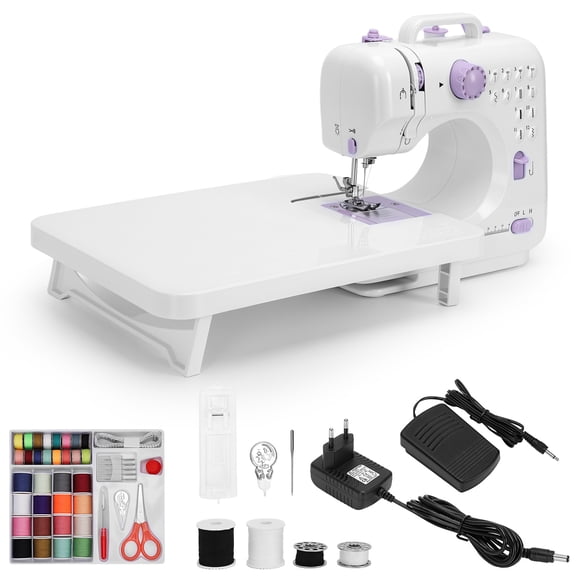 FAGINEY Portable Sewing Machine for Beginners with Extension table and Accessory Kit for Clothes Pillowcases Bed Sheets, 12 Stitches
