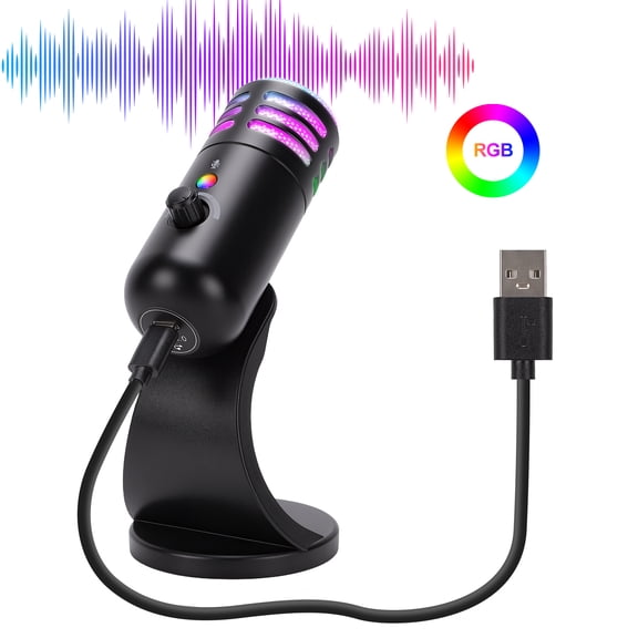 FAGINEY USB Gaming Microphone with RGB Light Smart Noise Cancellation for PC Laptop Recording