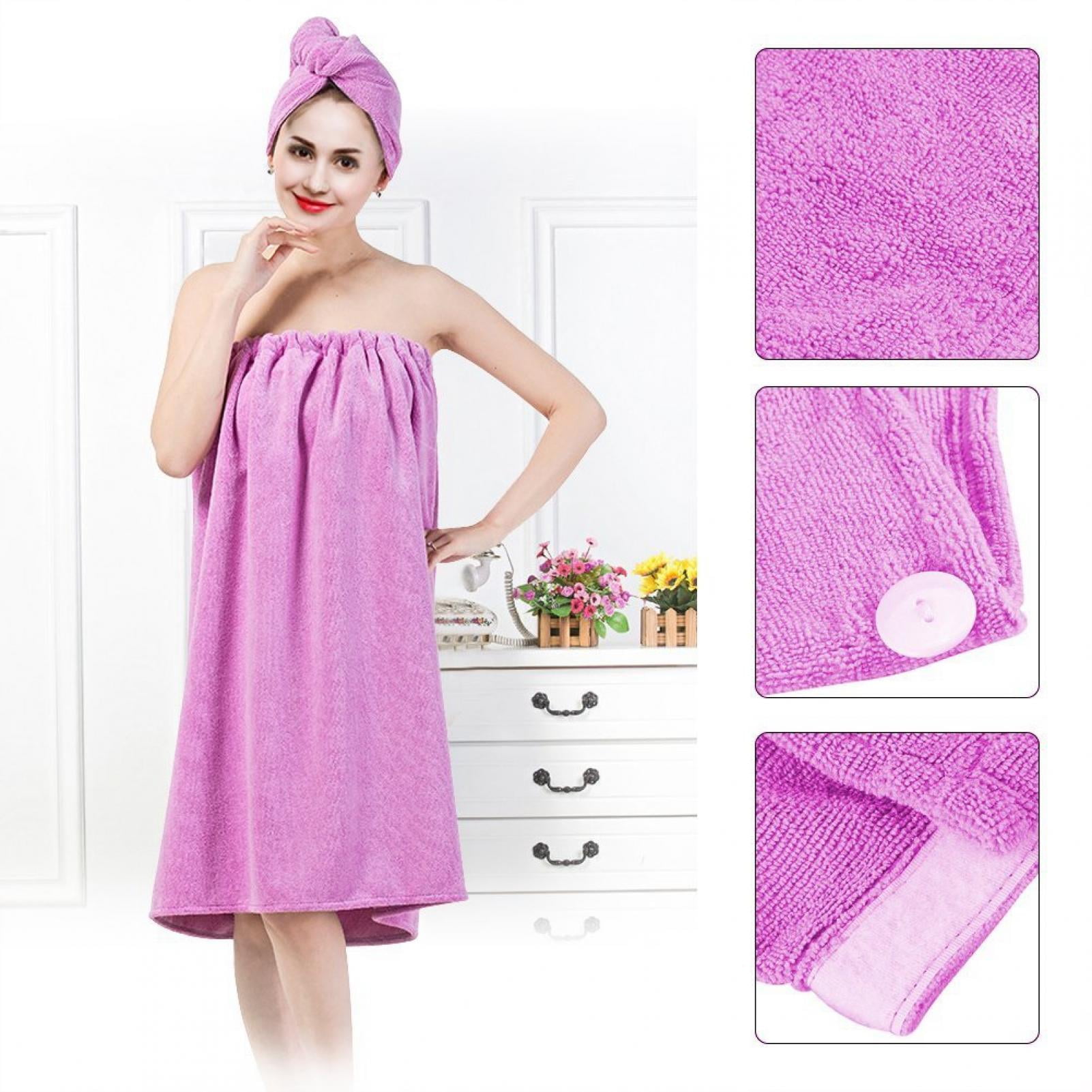 FAGINEY Women's Bath Wrap Set, Adjustable Bathing Bathrobe and Hair ...