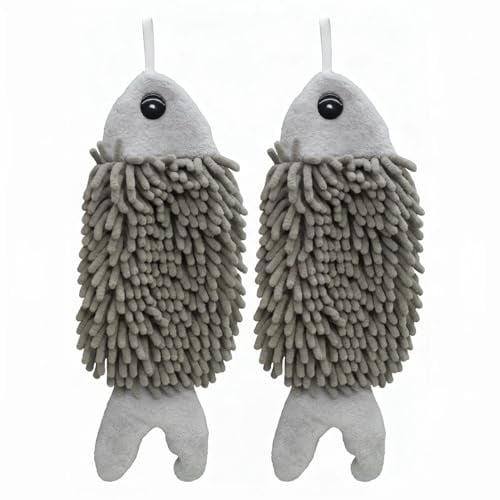 FAGOBI Fish Shaped Chenille Kitchen Towels, Cartoon Fuzzy Hanging Decorative Hand Towel Super Absorbent Quick Hand Dry Towels for Bathroom Sink