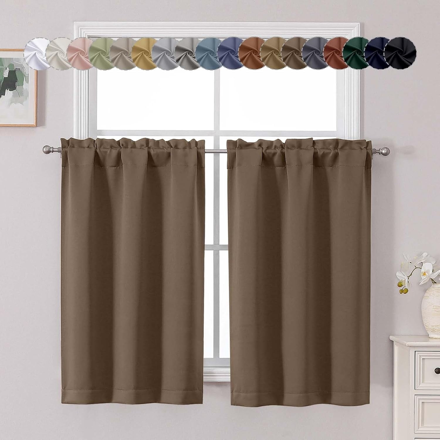 FAGRSA-Brown Short Blackout Curtains 45 Inch Length, Small Kitchen ...
