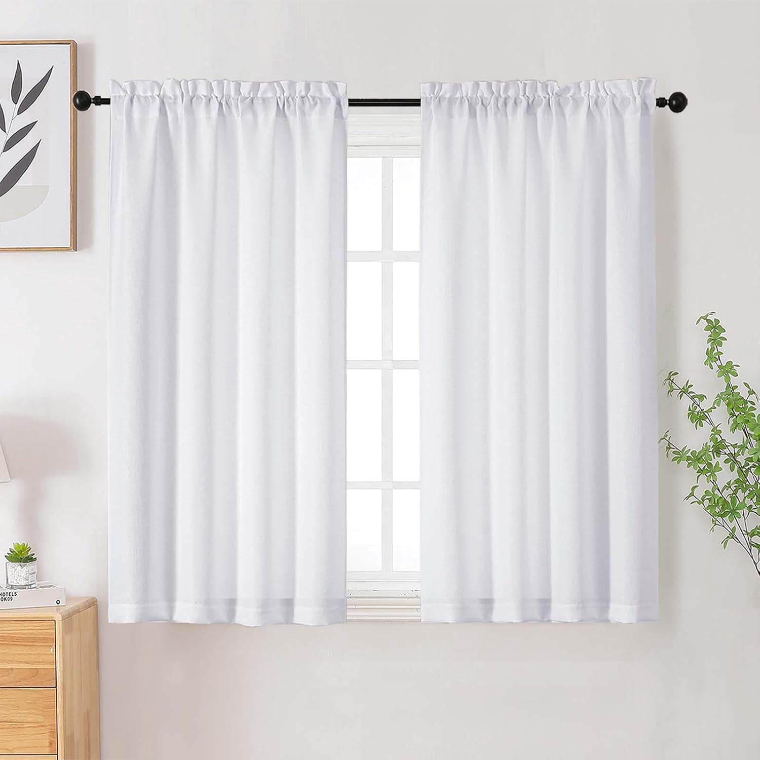 FAGRSA-White Curtains for Bedroom Living Room 45 Inch Length 2 Panels ...