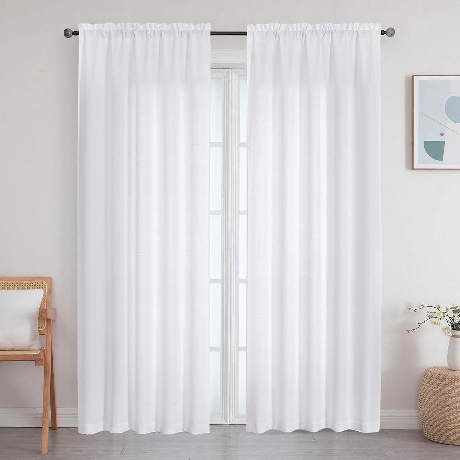 FAGRSA-White Curtains for Bedroom Living Room 90 Inches Long 2 Panels ...