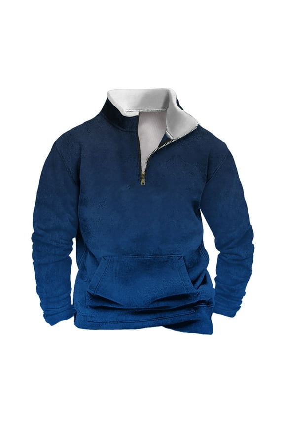 2024 Men's 3/4 Zip Pullover Long Sleeved Fashion Slim Fit Top High Collar Cotton Sweatshirt Lightweight Workout Shirt