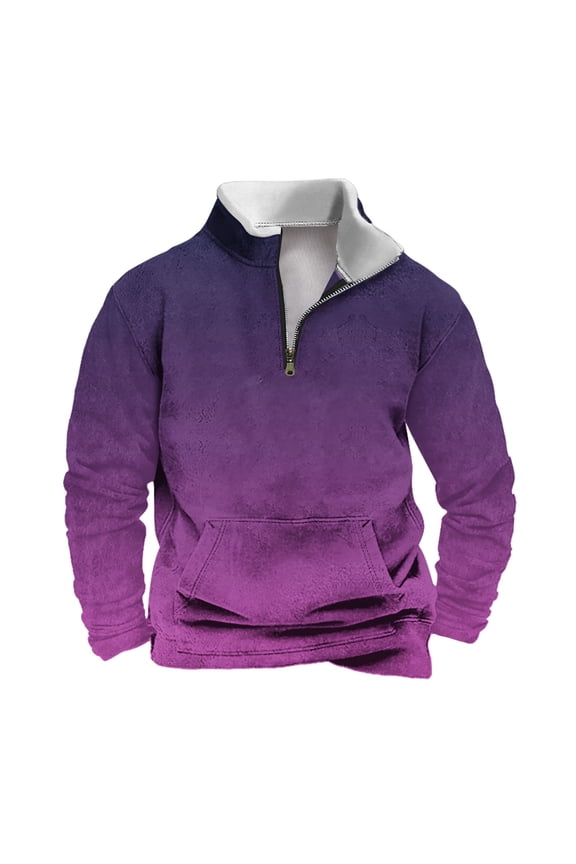 2024 Men's 3/4 Zip Pullover Long Sleeved Fashion Slim Fit Top High Collar Cotton Sweatshirt Lightweight Workout Shirt