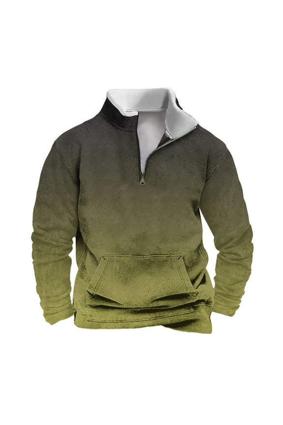 2024 Men's 3/4 Zip Pullover Long Sleeved Fashion Slim Fit Top High Collar Cotton Sweatshirt Lightweight Workout Shirt