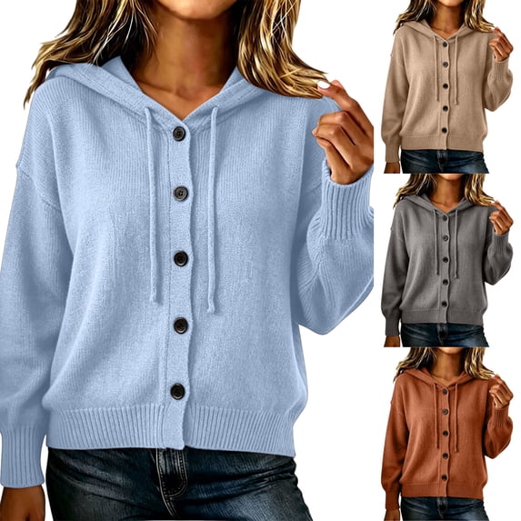 FAHUOMU Button Down Cardigans For Women Long Sleeve Drawstring Knit Sweaters Fall Winter Fashion Warm Clothes