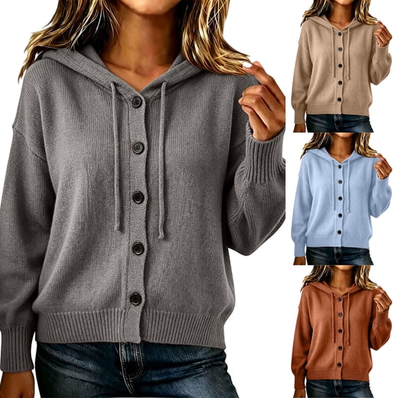 FAHUOMU Button Down Cardigans For Women Long Sleeve Drawstring Knit Sweaters Fall Winter Fashion Warm Clothes