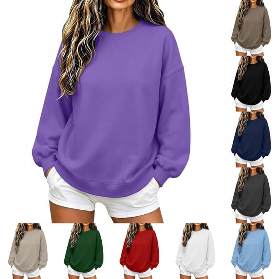 FAHUOMU Crew Neck Sweatshirts Women' Oversized Dolman Sleeve Casual Fall Winter Pullover Tops