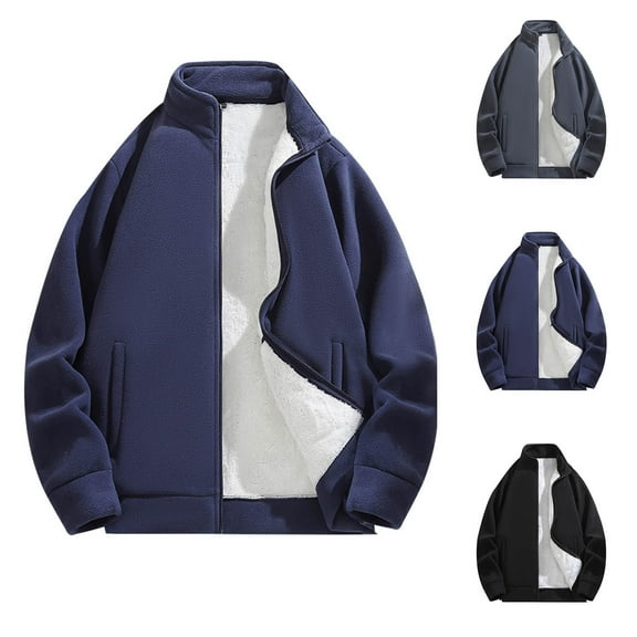 FAHUOMU Fleece Jacket Men's Standing Neck Cardigan with Plush Insulation Sweater Double Layer Fleece Large Mens Jackets