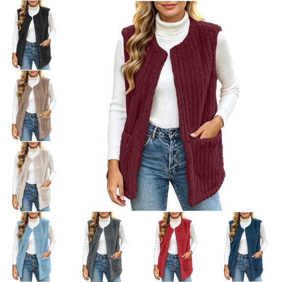 FAHUOMU Fleece Vest For Women Sleeveless Lightweight Coats With Pockets Fall Winter Warm Causal Outerwear