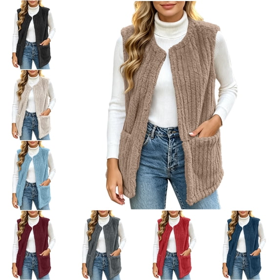 FAHUOMU Fleece Vest For Women Sleeveless Lightweight Coats With Pockets Fall Winter Warm Causal Outerwear