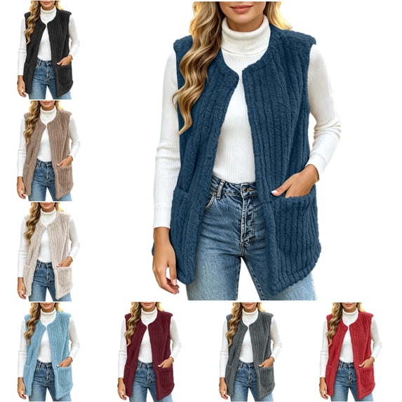 FAHUOMU Fleece Vest For Women Sleeveless Lightweight Coats With Pockets Fall Winter Warm Causal Outerwear
