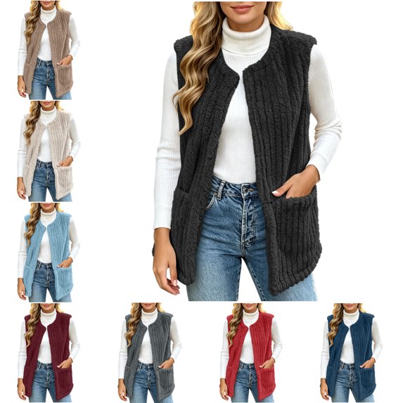 FAHUOMU Fleece Vest For Women Sleeveless Lightweight Coats With Pockets Fall Winter Warm Causal Outerwear