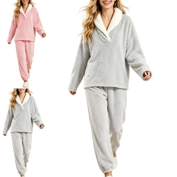 FAHUOMU Fluffy Pajamas Set For Women Winter Warm Fleece Lounge Sets 2 Piece Fuzzy Pj Pants Long Sleeve Pullover Loose Soft Cozy Sleepwear