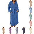 thumbnail image 1 of FAHUOMU Hooded Bathrobes For Women Knee Length Tie Front Plush Sleepwear Ultra Soft Robes With Pockets Winter Warm Clothe, 1 of 7