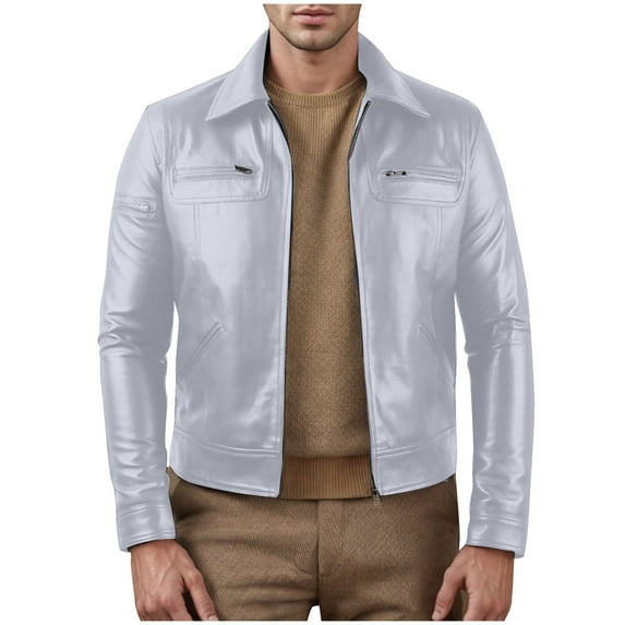 FAHUOMU Leather Jacket Men | Vintage Full Zipper Genuine Leather Jacket | Shirt Collar Lapel Solid Mens Leather Jacket