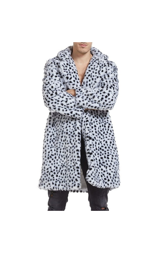 Men Leopard Winter Warm Faux Fur Coat Casual Fashion Warm Parka Jacket Long Sleeve Shaggy Overcoat 2024