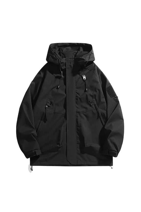 Men Rain Jackets Outdoor Waterproof Windbreaker Hiking Jackets Coats Trendy Soild Color Hooded Jackets Outerwear