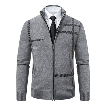 FAHUOMU Men's Cardigan Sweaters Full Zip Up Stand Collar Slim Fit Casual Knitted Sweater with 2 Front Pockets